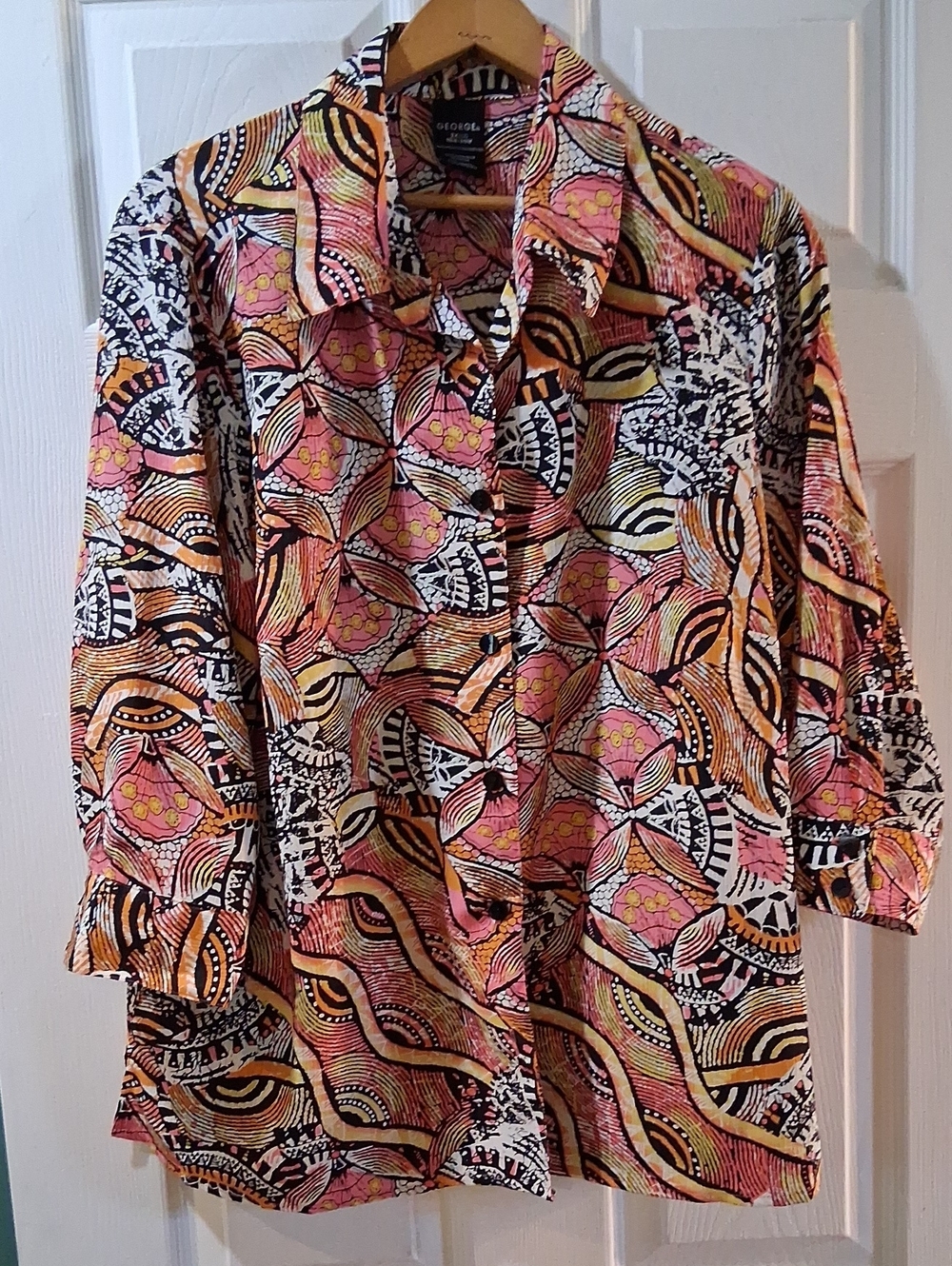 George Multicolor Abstract Button-Down Shirt - Pink, Orange & Black